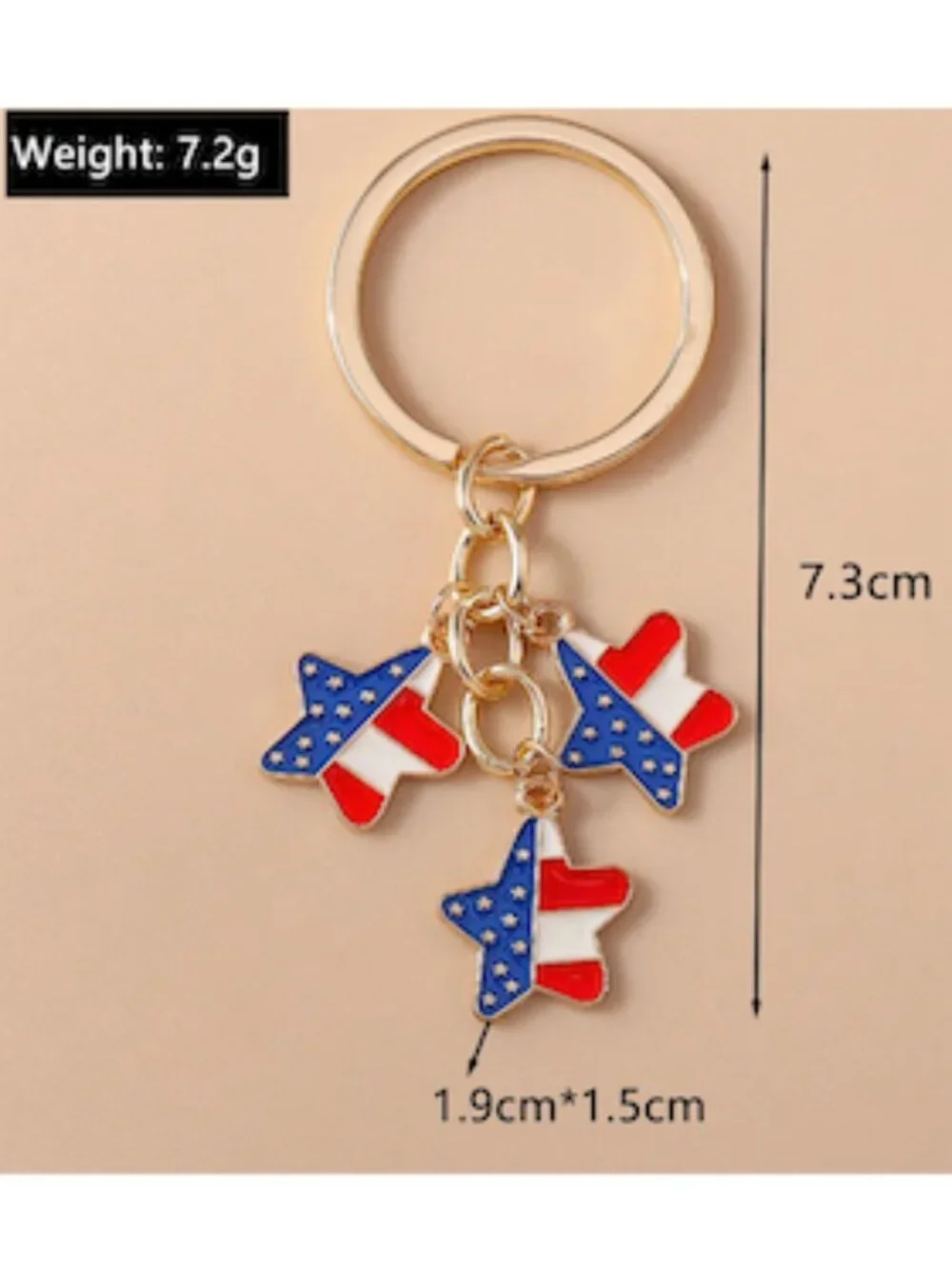 USA Patriotic Star Charm Keychain Red White Blue Enamel‎ America 250 Celebration